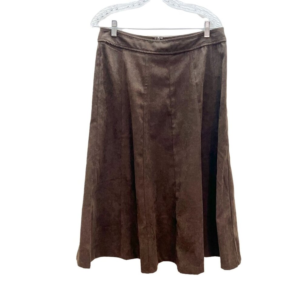 Christopher & Banks Brown Faux Suede A-Line Skirt Size 10 Machine Wash